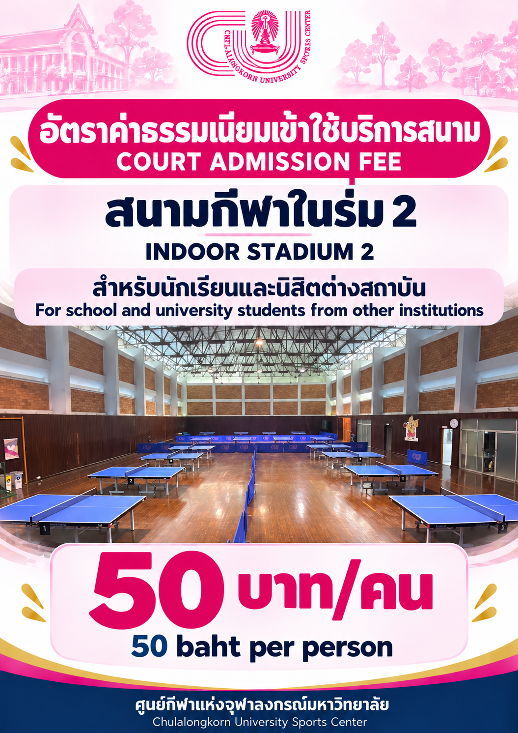 ค่าธรรมเรียมการเข้าใช้บริการรายครั้ง สนามกีฬาในร่ม 2